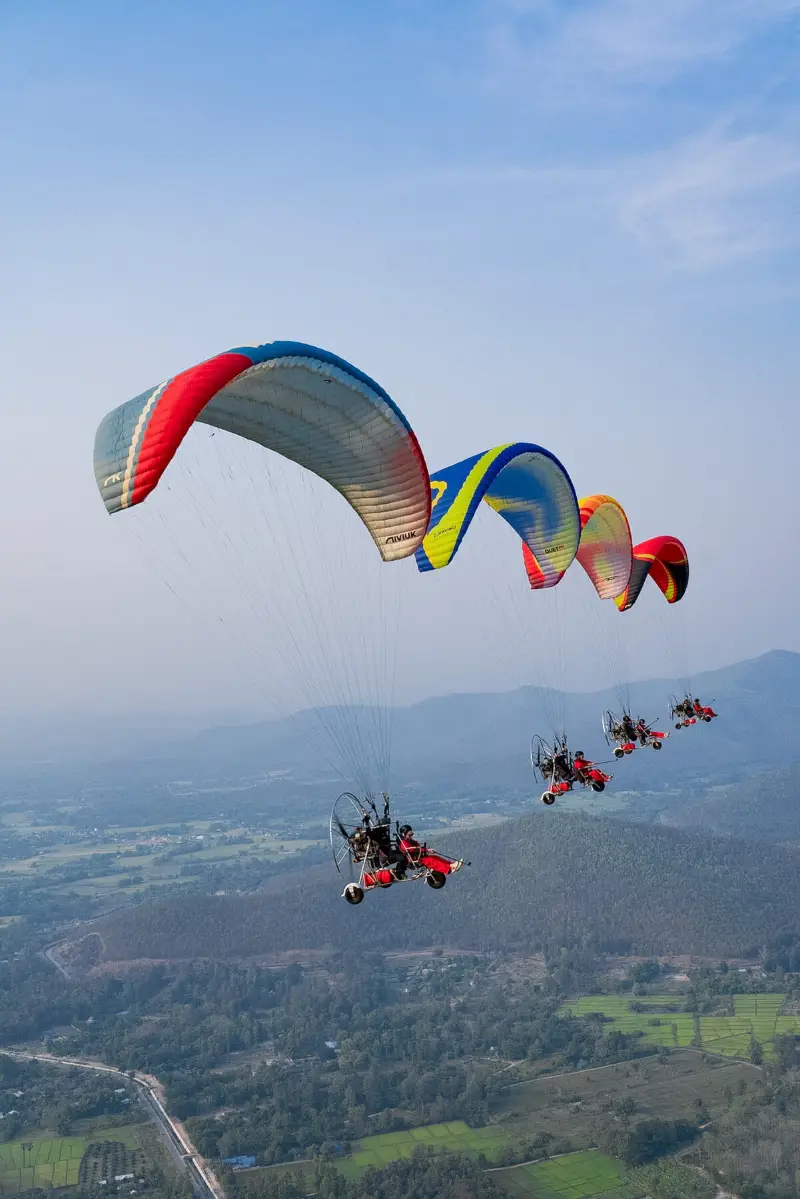 Colourful paramotor wing close-up